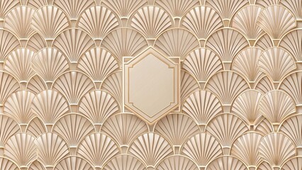Wall Mural - Elegant Beige and Gold Fan-Shaped Geometric Pattern with Central Hexagon