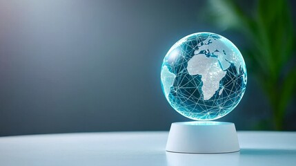 Wall Mural - digital assets and ecosystem concept. a glowing 3d globe with digital patterns on a stand against a 