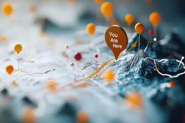 Aufkleber - A flat 2D design of a simple map with labeled landmarks, paths, and a 