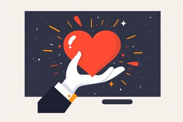 Poster - A flat design of a hand holding a heart, with small abstract lines radiating from the hand to symbolize concern and care