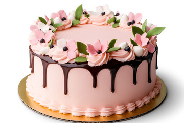 Isolated Elegant Mother's Day Cake with Floral Frosting - Ideal for Bakery Advertisement and Mother's Day Marketing