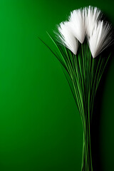 Sticker - A minimalist arrangement of white flowers with green stems against a vibrant green background, creating a fresh and modern aesthetic.