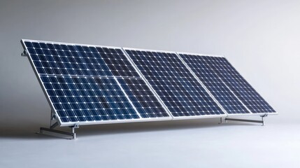 Solar panels angled on stand, studio shot, clean background, energy production