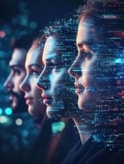 Group of multinational people and digital technology concept. Digital transformation. System engineering.