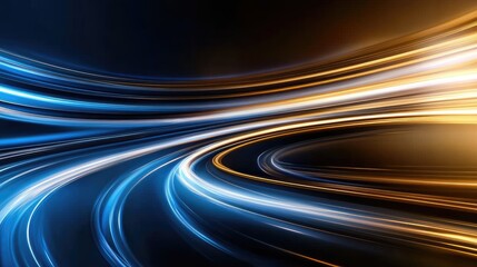 Wall Mural - curved road with motion blur effect amid blue light speed lines reflecting high-speed technology and