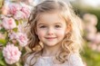 © Infusorian - Portrait of smiling little girl with blond curly hair in rose garden