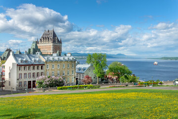 Wall Mural - View of Quebec City old town with Chateau Frontenac and St Laurent river, Canada