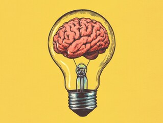 Wall Mural - a creative illustration of a brain inside a light bulb.