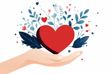 Poster - A flat design of a hand holding a heart, with small abstract lines radiating from the hand to symbolize concern and care