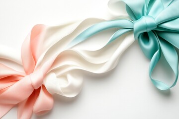 Aufkleber - A flat design of two intertwined ribbons in bright complementary shades, like teal and pink, flowing gracefully on a clean white canvas