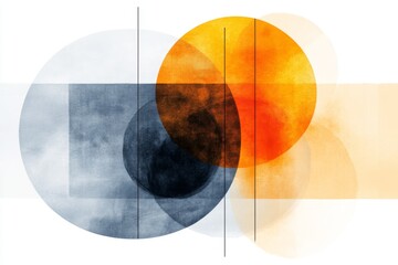 Poster - A minimalist design featuring two interlocking circles in complementary colors, such as orange and blue, set against a clean white background