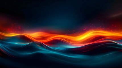 Canvas Print - vibrant wave patterns in blue, orange, and red, creating a dynamic, flowing energy of light against 