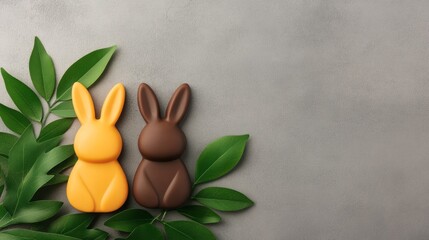 Sticker - Chocolate bunnies neatly arranged on a dark gray background, showcasing smooth textures. Concept of Easter festive treats and confections