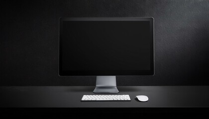 All black minimal concept with blank black single material computer at abstract dark background. Generated image