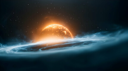 Wall Mural - An awe-inspiring cosmic scene of a glowing star emerging from swirling gases in deep space, symbolizing creation.