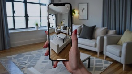 Poster - Exploring modern interior design through virtual experience in a stylish living room