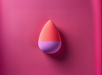 Aufkleber - A vibrant coral and lavender teardrop-shaped sponge rests on a deep pink background.  Its smooth surface and simple form create a minimalist aesthetic.