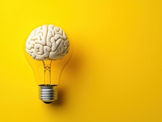 Wall Mural - creative concept of a brain inside a light bulb on a bright background.