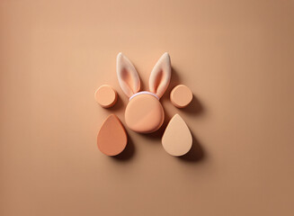 Leinwandbilder - A minimalist Easter-themed design featuring a bunny head with ears, surrounded by pastel-toned geometric shapes against a neutral background.  The shapes resemble makeup applicators.