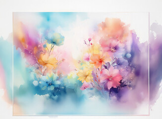 Fototapete - A vibrant watercolor painting showcasing a bouquet of colorful flowers in soft, pastel hues, set against a dreamy, abstract background.  The artwork evokes a sense of serenity and beauty.