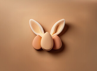 Leinwandbilder - A cute bunny crafted from three pastel eggs, sits against a muted brown background.  The image uses 3D rendering to create a smooth, soft aesthetic.