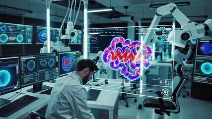 Leinwandbilder - Researcher analyzes data on advanced laboratory equipment in a high-tech facility