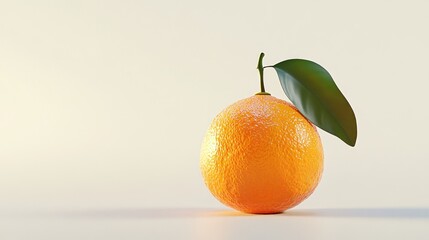 Wall Mural - Single orange with leaf, minimalist background, food photography, healthy eating