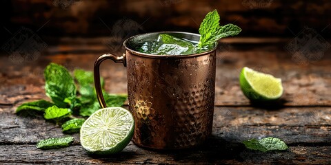 A Moscow mule in a traditional copper mug.