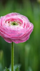 Wall Mural - Beautiful pink ranunculus flower blooming in a sunny garden setting during spring season