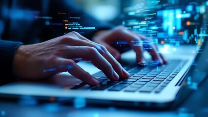 digital technology, software development concept. coding programmer, software engineer working on la