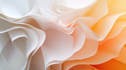 Wall Mural - Pastel orange and white folded paper texture background with layered waves creating a minimal design and ample copy space for creative use