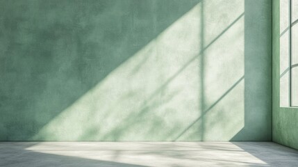 Wall Mural - Textured Mint Green Concrete Wall in Contemporary Interior with Soft Natural Light and Shadows Casting on Empty Floor Space