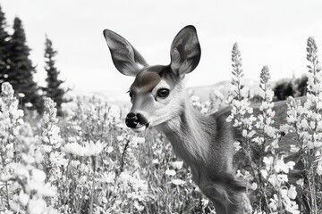 Fawn in the Meadow A young deer standing in a meadow surrounded by wildflowers