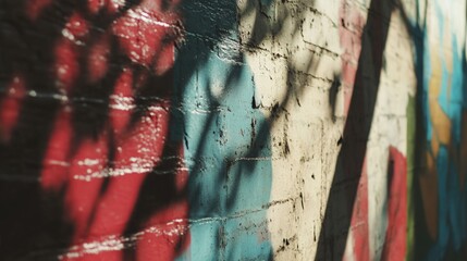 Wall Mural - vibrant urban graffiti mural featuring bold colors of red, blue, and yellow on textured city wall wi