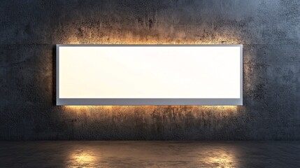 Poster - Empty frame glowing on dark concrete wall in showroom
