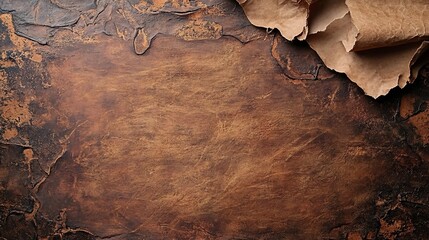 Poster - Crumpled brown wrapping paper on dark brown textured background