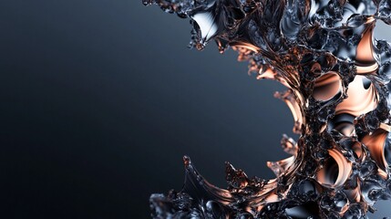 Poster - Abstract metallic copper and silver structure forming intricate patterns on dark background