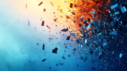 Fototapete - Abstract background showing exploding particles creating orange and blue gradient
