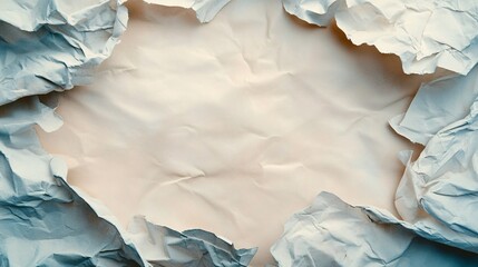 Wall Mural - Crumpled gray paper surrounding blank beige paper background