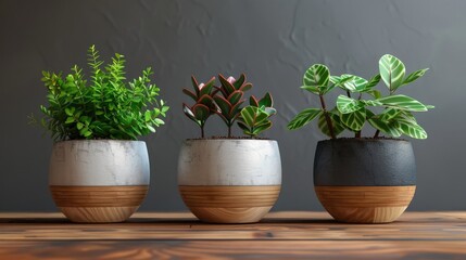 Poster - Decorative plant pots with bases for enhancing rooms with a backdrop image.