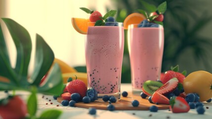 Wall Mural - Refreshing Berry Smoothies: A Tropical Delight