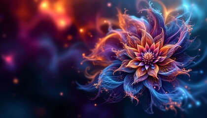 A mesmerizing abstract background featuring an intricate fractal flower design element, perfect for enhancing brochure advertisements, presentations, web designs