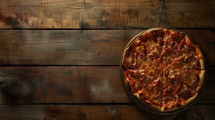 Sticker - Circular pizza tray on wood surface with room for text