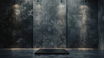 Wall Mural - Dark, Empty Concrete Studio with Product Stage and Text on Black Background