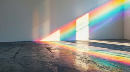 Poster - Rainbow light refraction overlay effect on white wall with shadow effects