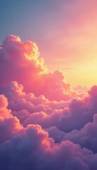Wall Mural - Warm tones of pink and yellow in the early morning sky with fluffy clouds, morning, serene