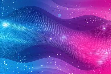 Wall Mural - abstract waves in blue and pink with glowing dots and stars