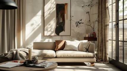 Wall Mural - Chic studio apartment with cozy beige couch