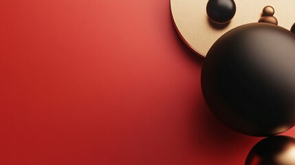 Aufkleber - Black and gold spheres creating abstract design on red background