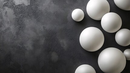 Aufkleber - White spheres resting on dark concrete surface creating modern abstract composition